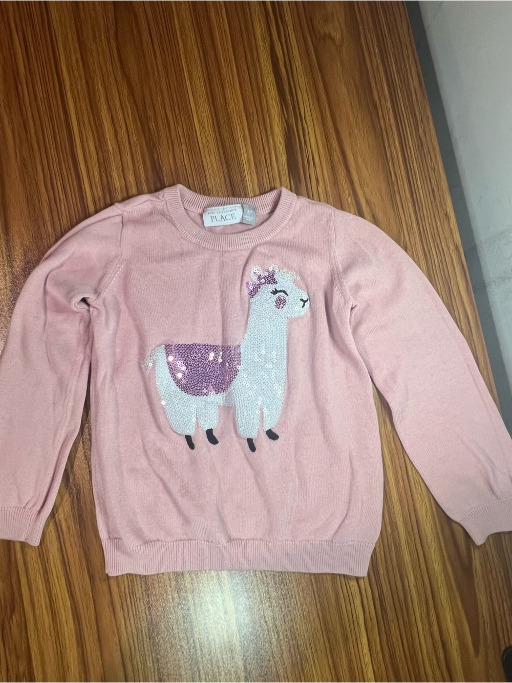The Children's Place Pink Sequin Llama Sweater